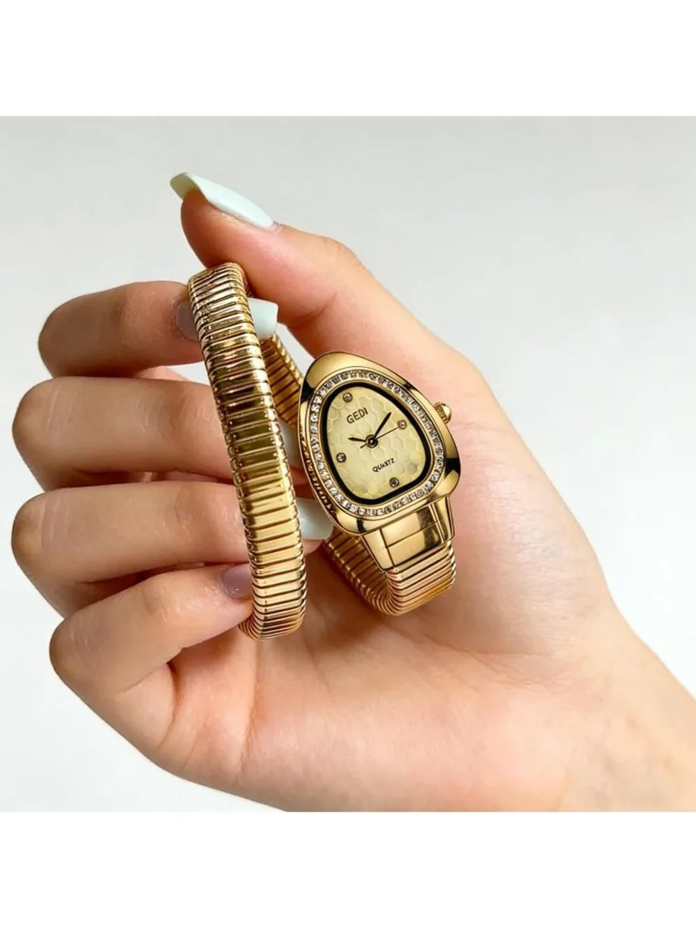 Women's Gold Elegant Wrap Around Bangle Fashion Snake Cuff Dress Wrist Watch
